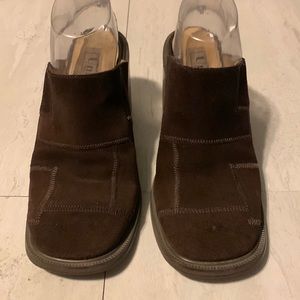 Unlisted a Kenneth Cole Patchwork Brown Suede Y2K Slip On Heeled Clogs Size 9M